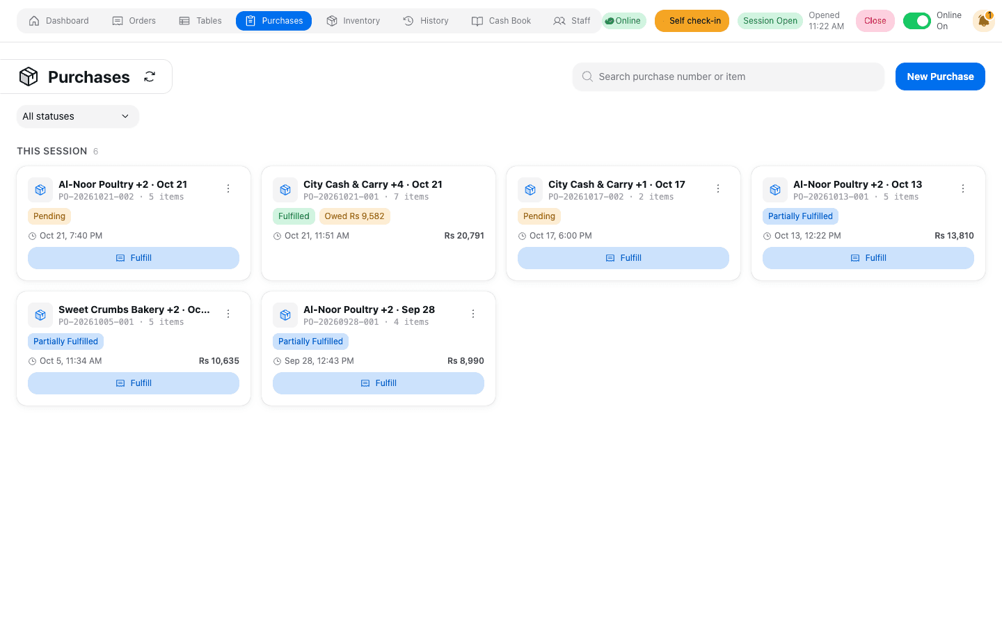 Open purchases from suppliers